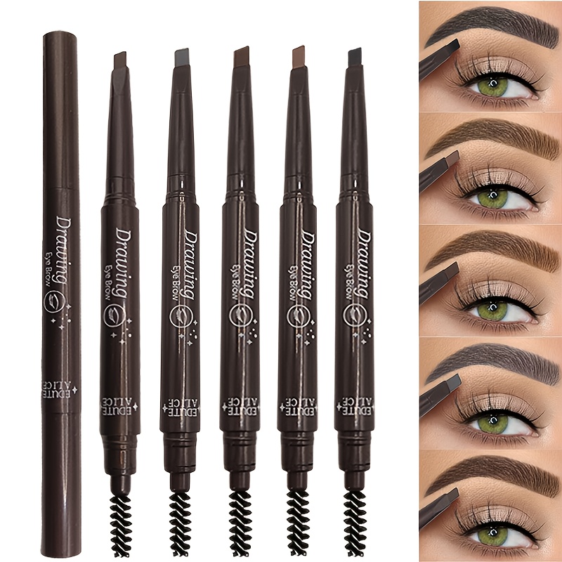TEMU 5-color Dual Head Brush Eyebrow Pencil - Waterproof, Sweat Proof, And Anti Dizziness, Durable, Easy To Apply, And Not Easy To Break, For