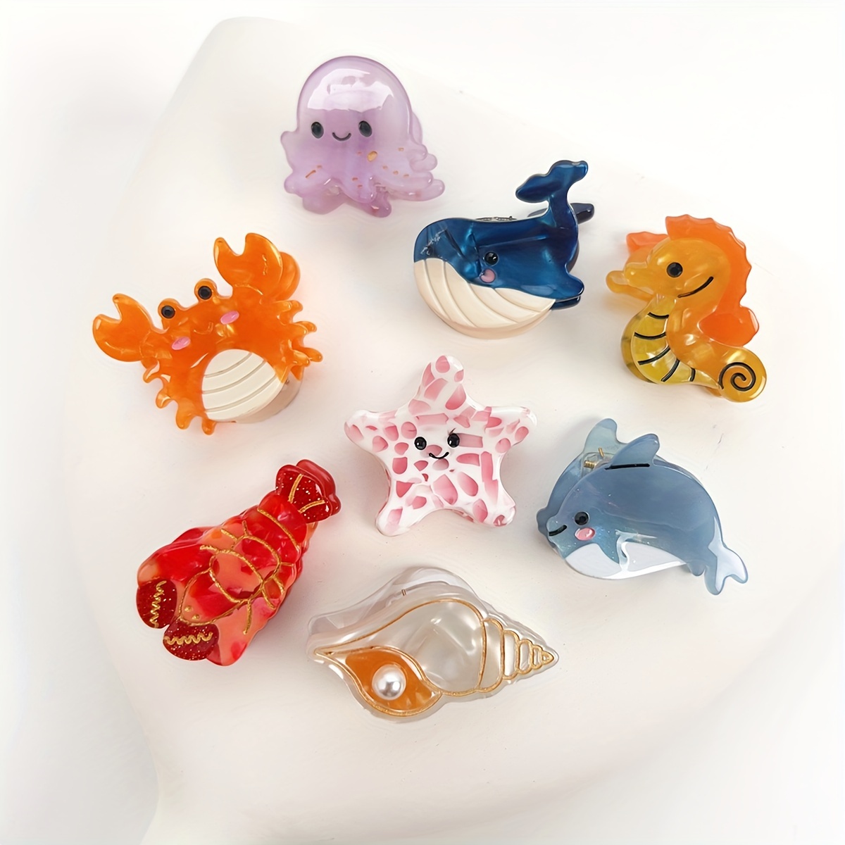 

8pcs Mixed Set Of Delicate Oceanic Acetate Hair Clips - Sea Snail, Dolphin, Starfish, And Side Hair Clips For Women - Cute, Sweet, Animal, Cartoon, Small, Ages 14+, Set, Multi-color Print, Easter