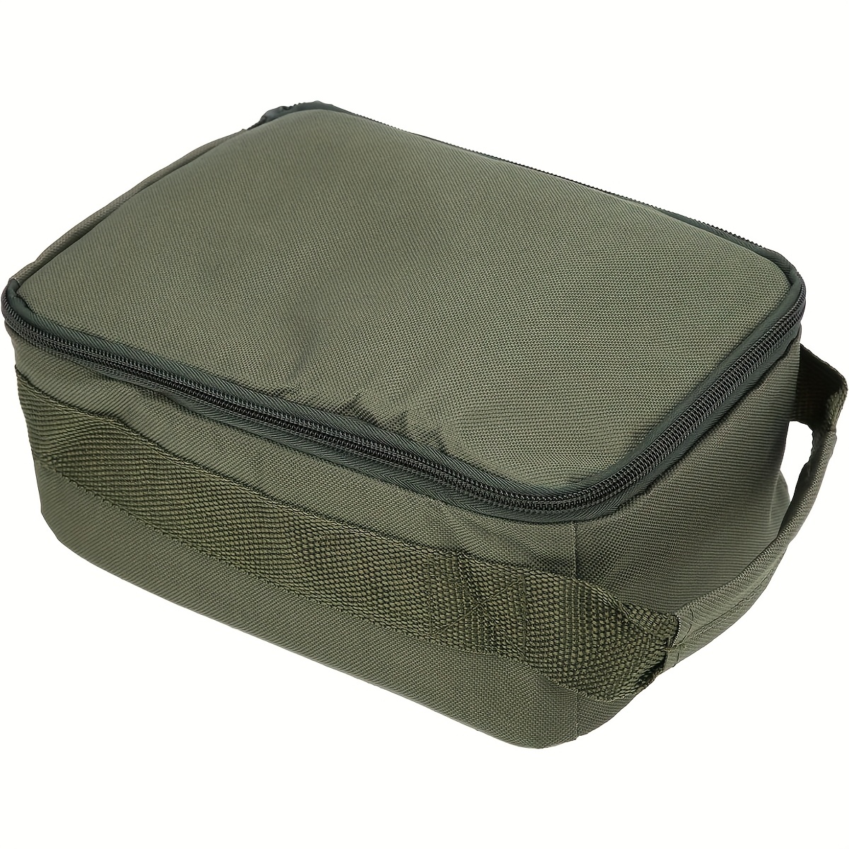 Image of Fishing Reel Bag, Fishing Gear Storage Box Shoulder Bag Polyester Double Zipper Lightweight Equipment Storage Portable 4-layer Large Opening Handheld Accordion Style Soft Handbag Olive Green