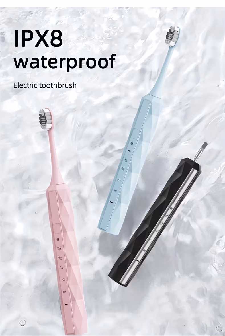 ipx8全身防水声波电动牙刷软毛usb充电情侣可换头金属轴成人男女可充电牙刷智能定时器5个替换刷头 商品详情 9