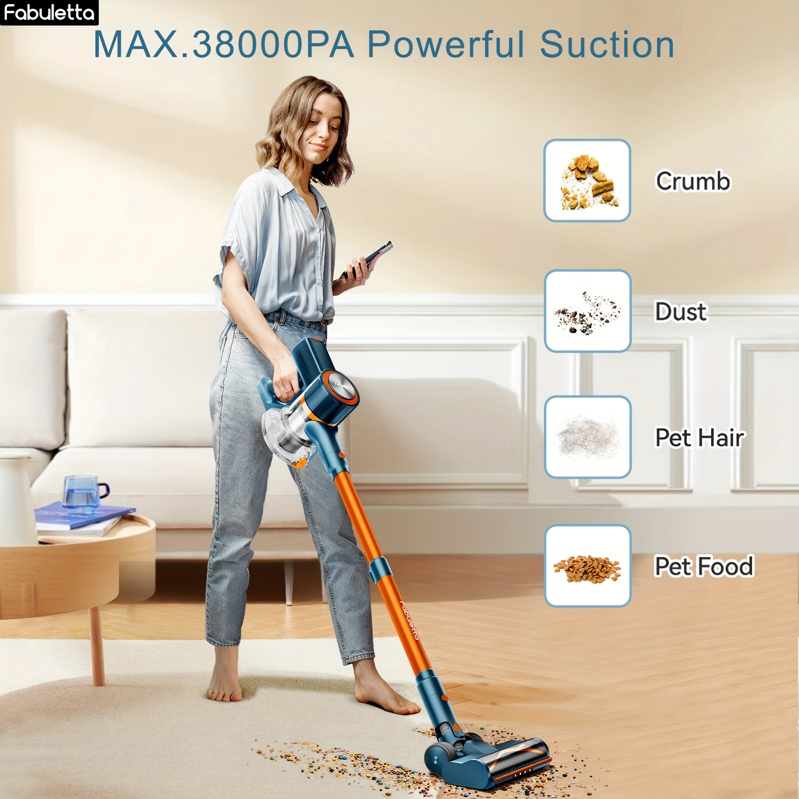 

Fabuletta Cordless Vacuum Cleaner, 29kpa Powerful Suction, 50 Minute , Lightweight Stick Vacuum With Brushless Motor For Pet Hair And Hard Floors