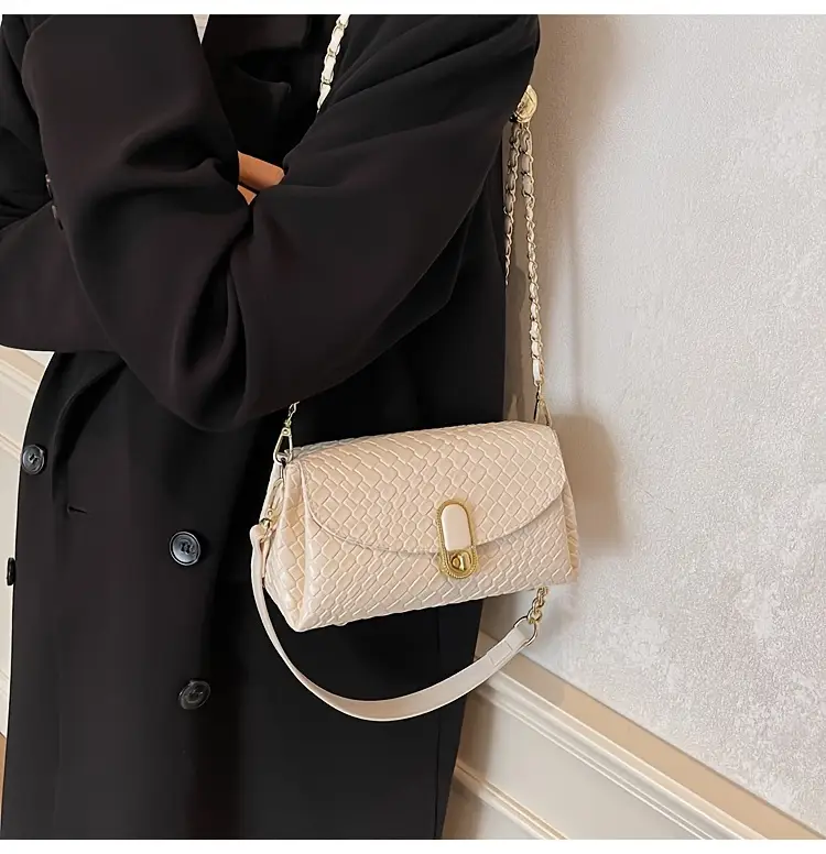 chic black woven crossbody bag for women versatile shoulder bag with detachable strap zip closure hardware casual or formal outfits Product details 11