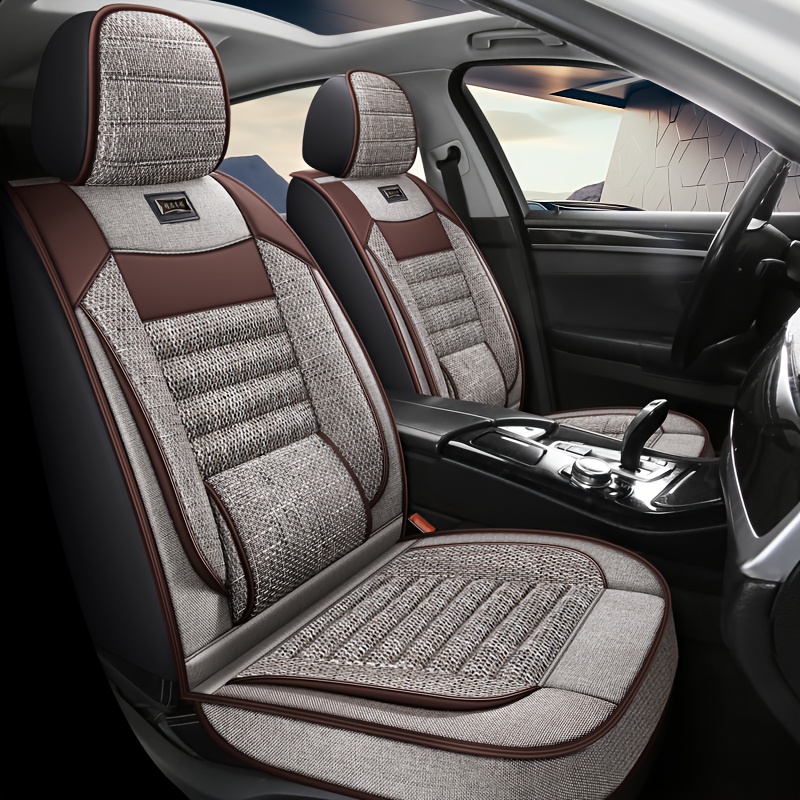 TEMU 2-seat Full-cover Lumbar Support Linen Car Front Seat Cushion, Use, Soft And Breathable, Buckwheat Husk Filling, Durable And Wear-resistant,