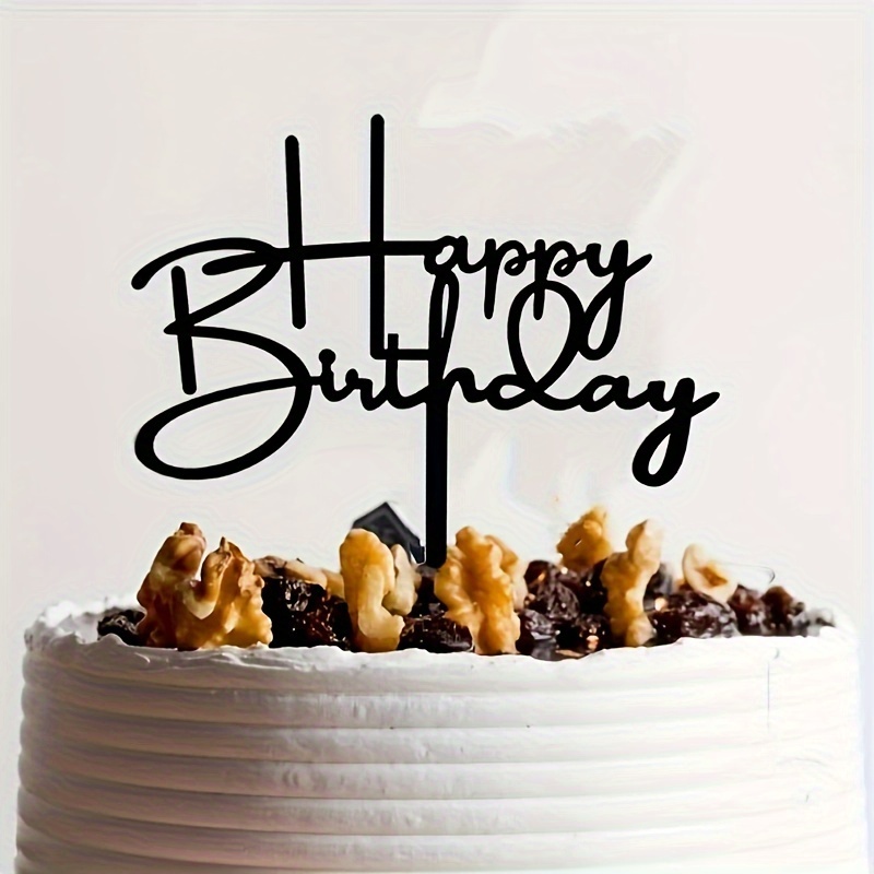 

Happy Birthday Cake Topper - Durable Acrylic, Mirror Black Finish, Perfect For Party Decor & Gifts