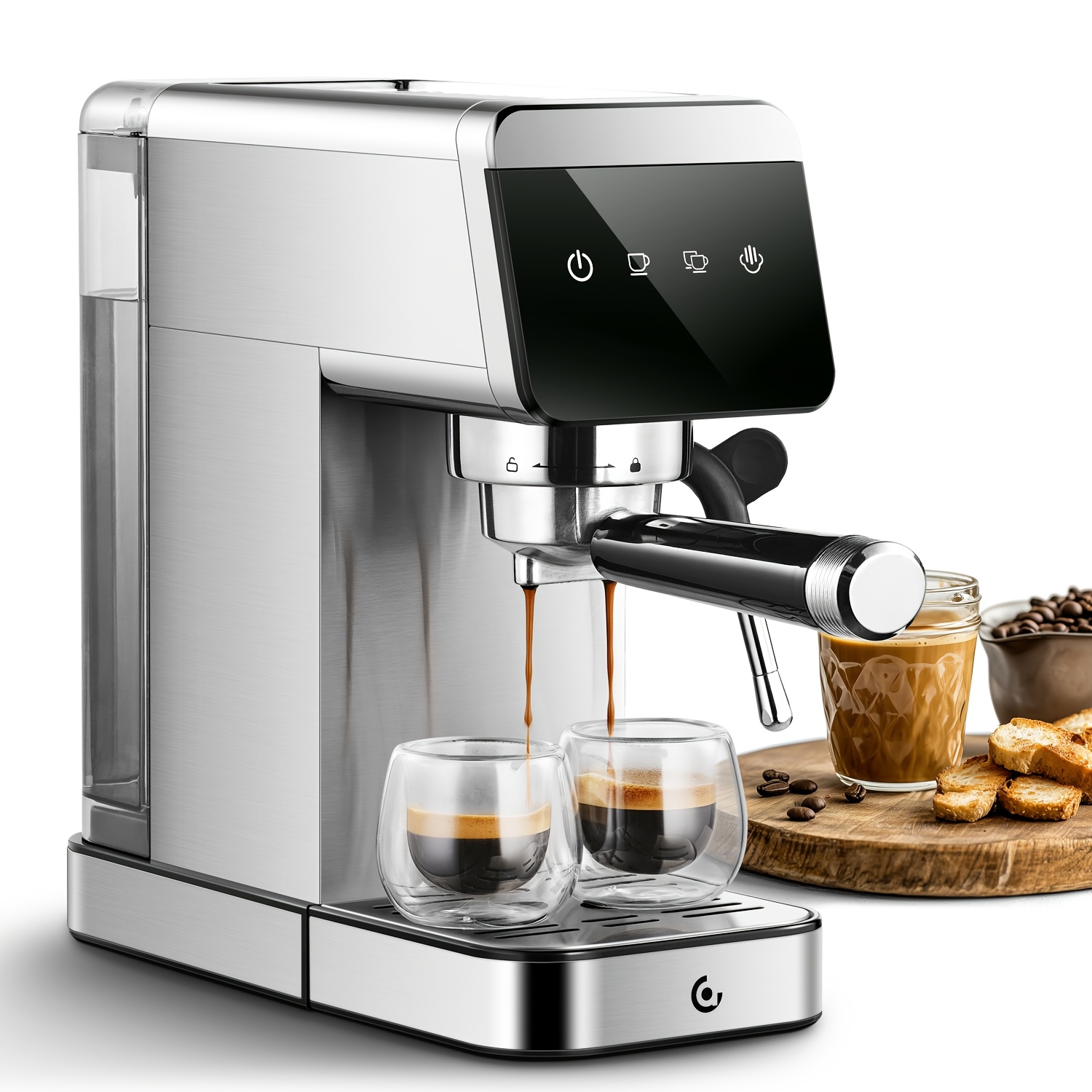 Image of Amzchef Espresso Machine 20 Bar Pressure, 1350w Professional Coffee Maker With Steam Wand, Led Touch Display, 1.2l Water Tank, Compact Stainless Steel Espresso Maker For Home