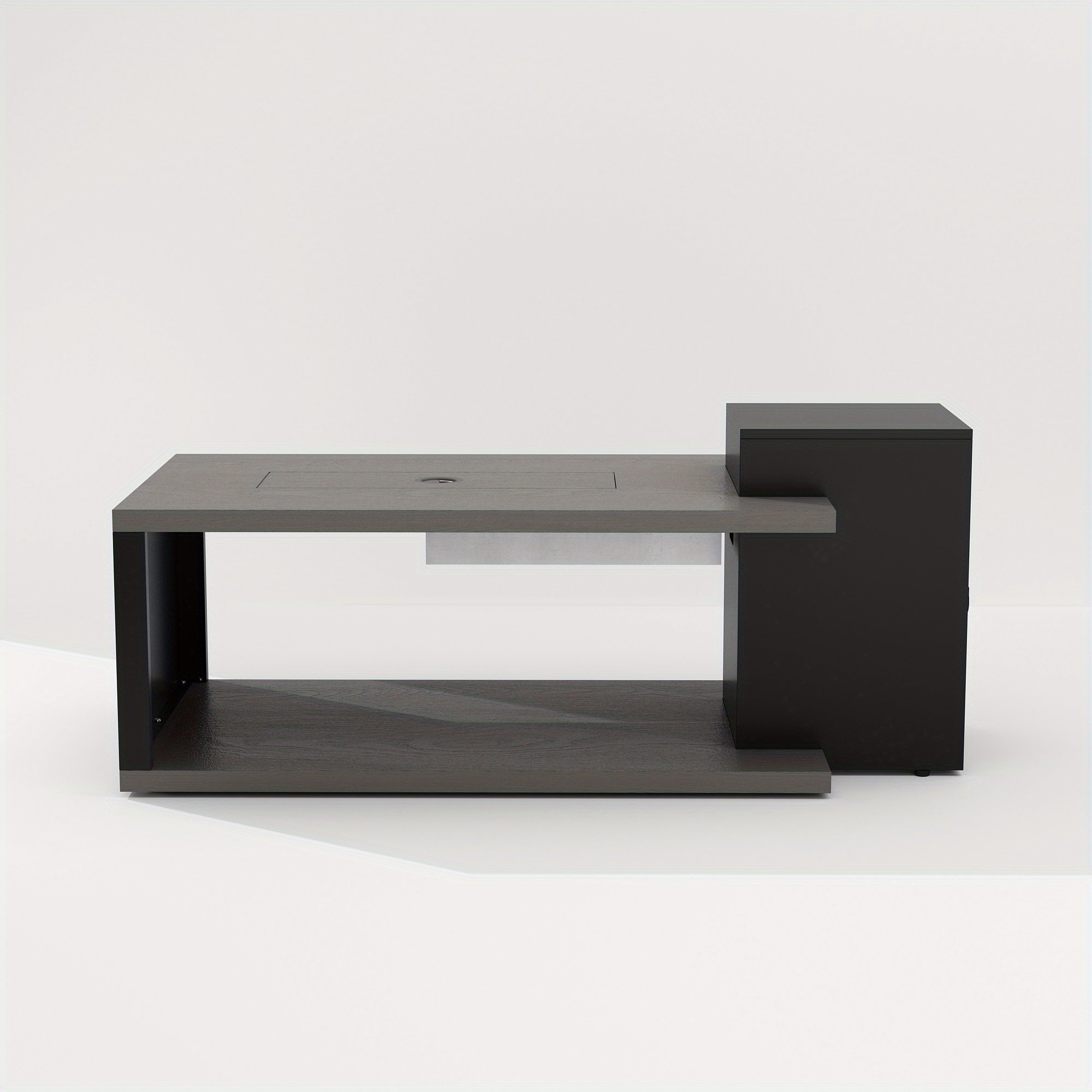 53.1'' Wide Modern Outdoor/ Coffee Table & Side Table - All-Weather & Steel with Wood Grain, Low-Maintenance Furniture for Living Room, Balcony, Courtyard - Easy Assembly (Some Tools Required)