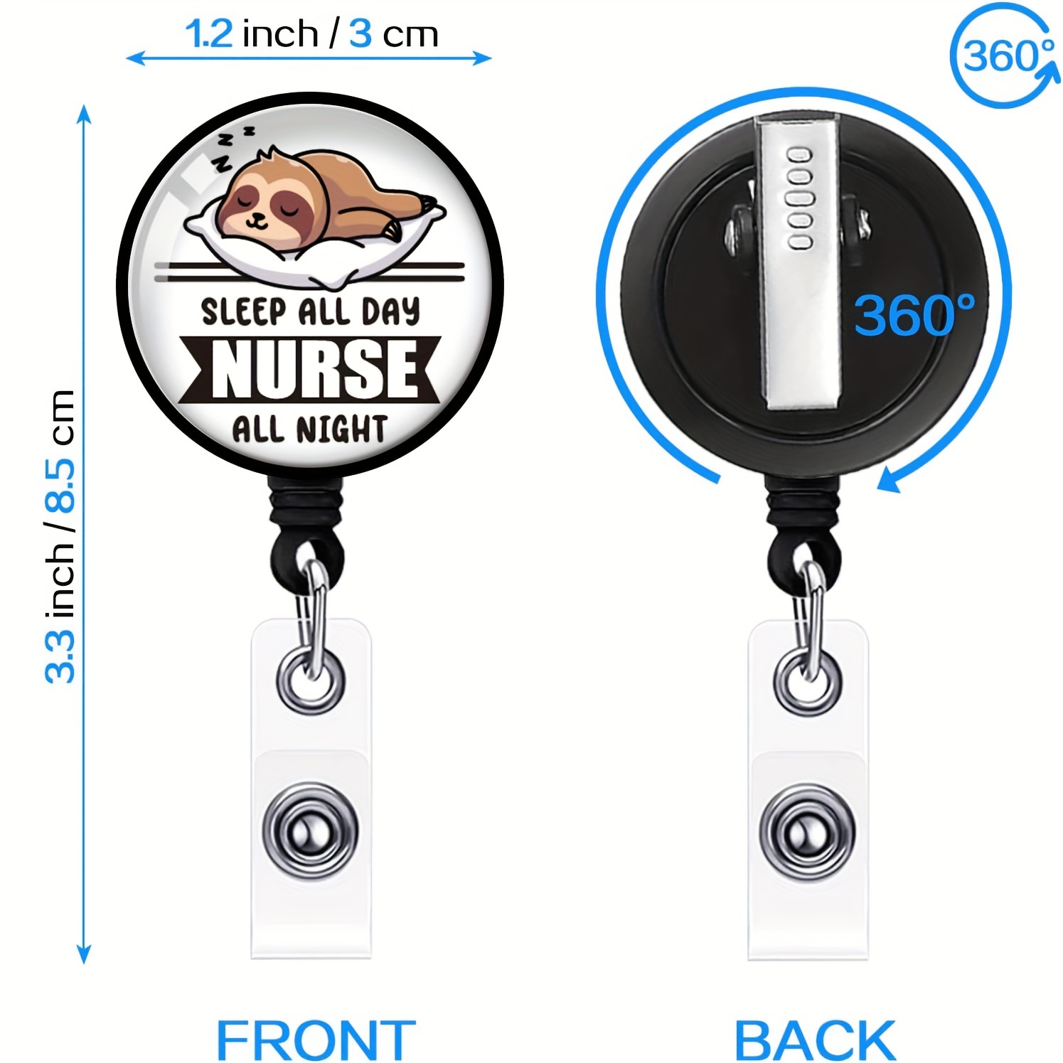 Nurse Retractable Badge Reel with Alligator Clip Sleep All Night ID Badge Holder Funny Sloth Badge Funny Badge Reel Gift for Nightshift Paramedics
