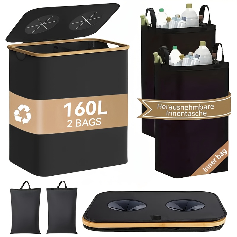 E-shop 110L/160L Nordic Minimalistische Nylon Flaschenrecyclingbox (mit Deckel und XXL Tragetasche) - Manuelle Pull-Up Öffnung, Ideal für Küchen- und