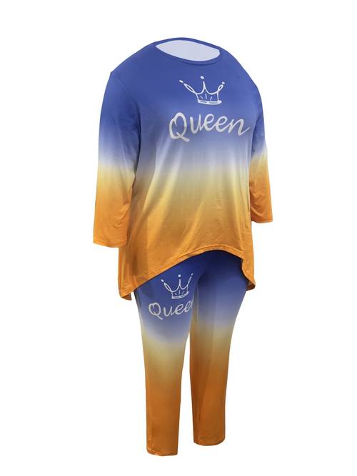 plus size ombre queen print pants set 3 4 sleeve crew neck high low hem t shirt pants outfits womens plus size clothing