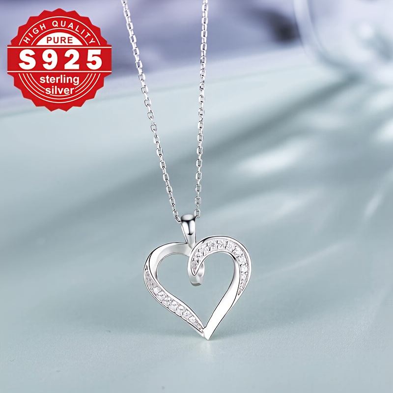 Women's S925 Silver Heart Necklace with Synthetic Zirconia