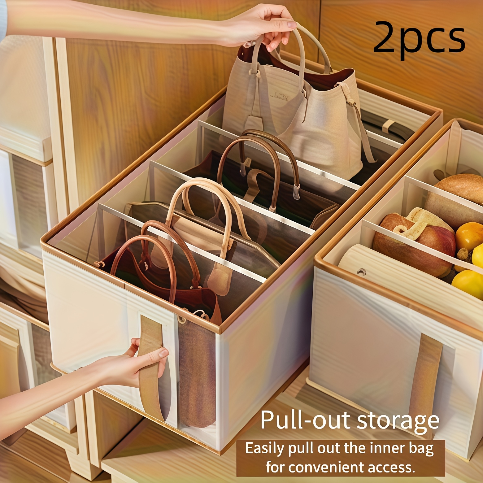 Set of 2 Storage Boxes for Bags, Space-Saving and Organizing Solution
