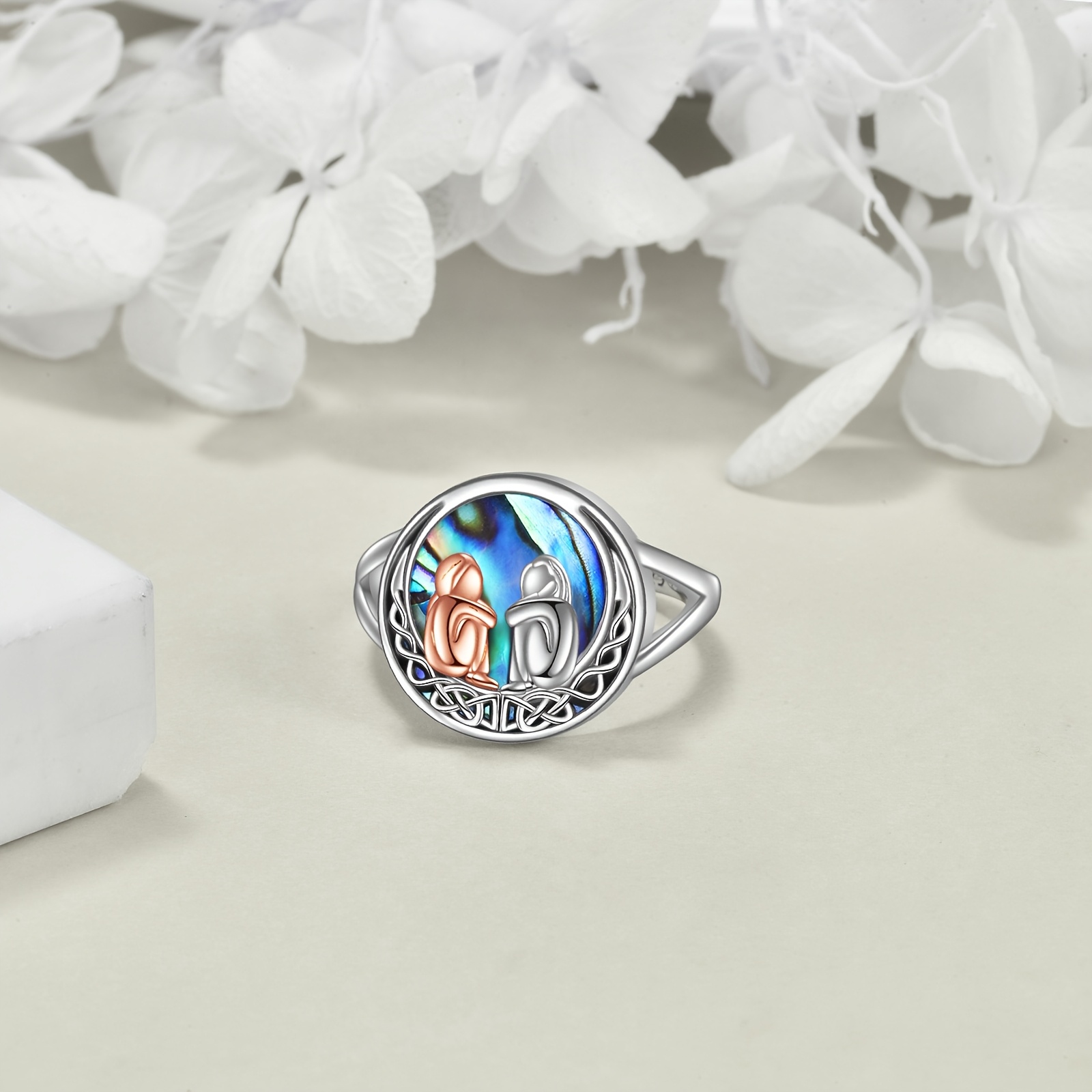 Sterling Silver Sister Rings with Abalone Shell Women's Jewelry