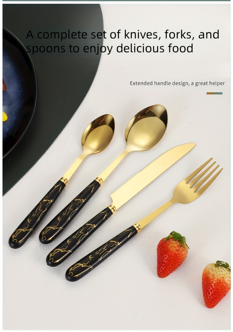 24pcs Cutlery Set, Elegant Marble Pattern Multi-Functional Tableware, Suitable for Restaurants and Desserts, Includes Dinner Forks, Soup Spoons, and Teaspoons - Ideal for Home and Hotel Kitchen Dining, Fanyishu Outdoor Tableware