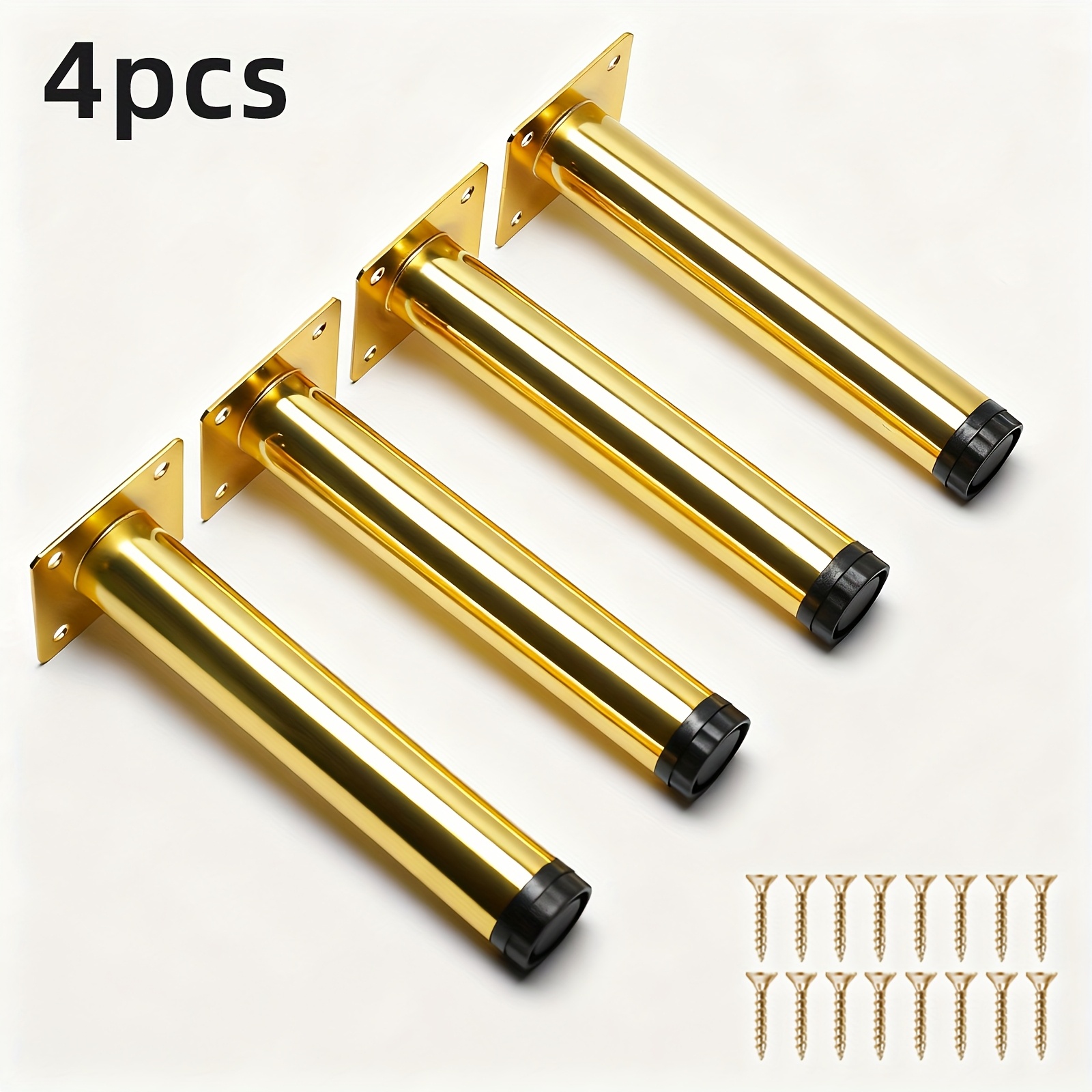 TEMU Paquete de de metal para muebles, electrochapadas en color dorado, pies para gabinetes con almohadillas de nivelación ajustables, cm (5.71