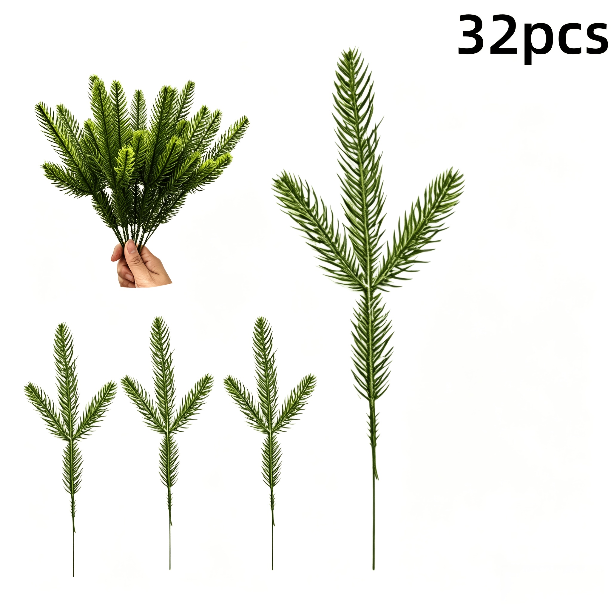 TEMU 32 Branches de Pin Artificielles Réalistes - Décoration de Feuilles d'Aiguilles Persistantes, Entretien, Construction en Plastique Durable,