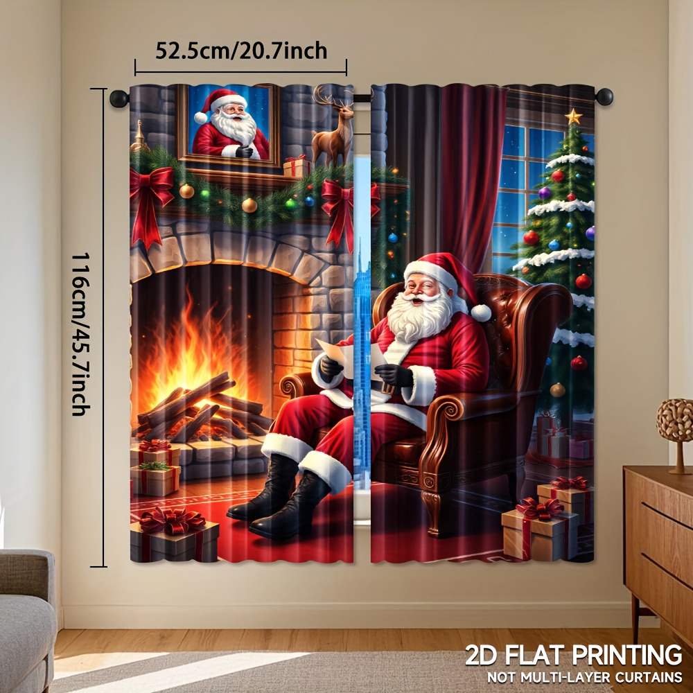 TEMU Lot de 2, Rideaux de Café Imprimés Cadeaux de Noël Père Noël Cheminée, Rideaux de Cuisine de Noël, Rideaux de Noël pour Salon et Cuisine,