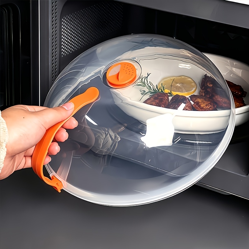 TEMU 1pc Microwave Food Cover, Multifunctional Anti-splatter Lid - Heat Resistant, 360° , Stackable Design Plastic Food Cover, Vegetable, Fruit And