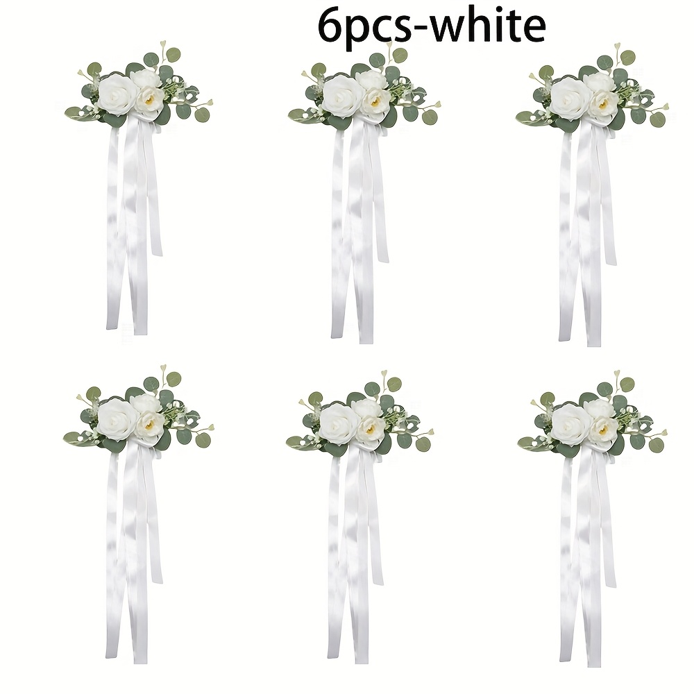 TEMU 6 piezas de flores de simulación artificial, decoración de sillas de boda, rosas sintéticas, elegante decoración de asientos de de , adecuado