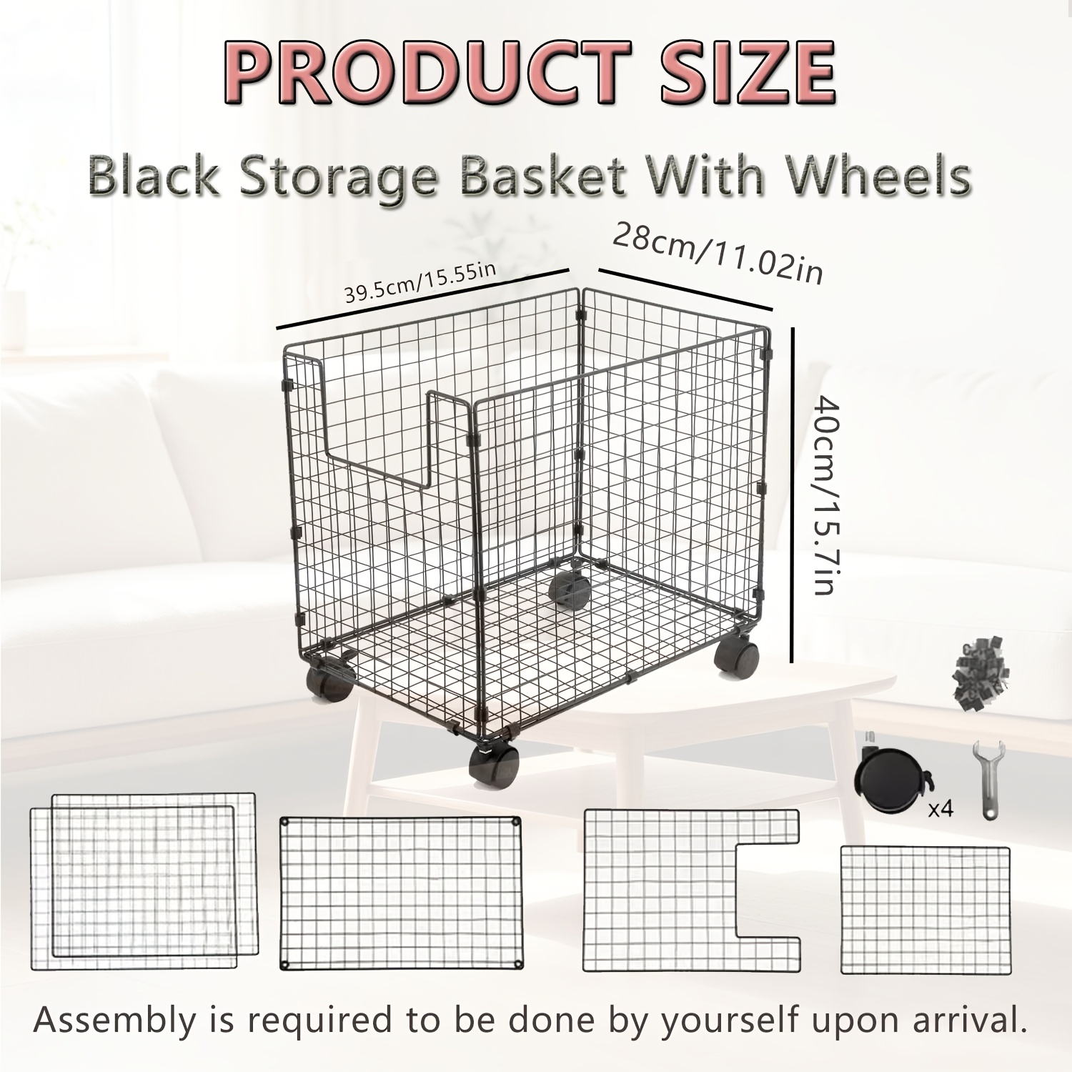 TEMU 1pc Home Storage Basket Storage Rack With Wheels, Movable Trolley, Art Storage Basket For Calligraphy, Painting And Handicrafts, Bathroom Dirty