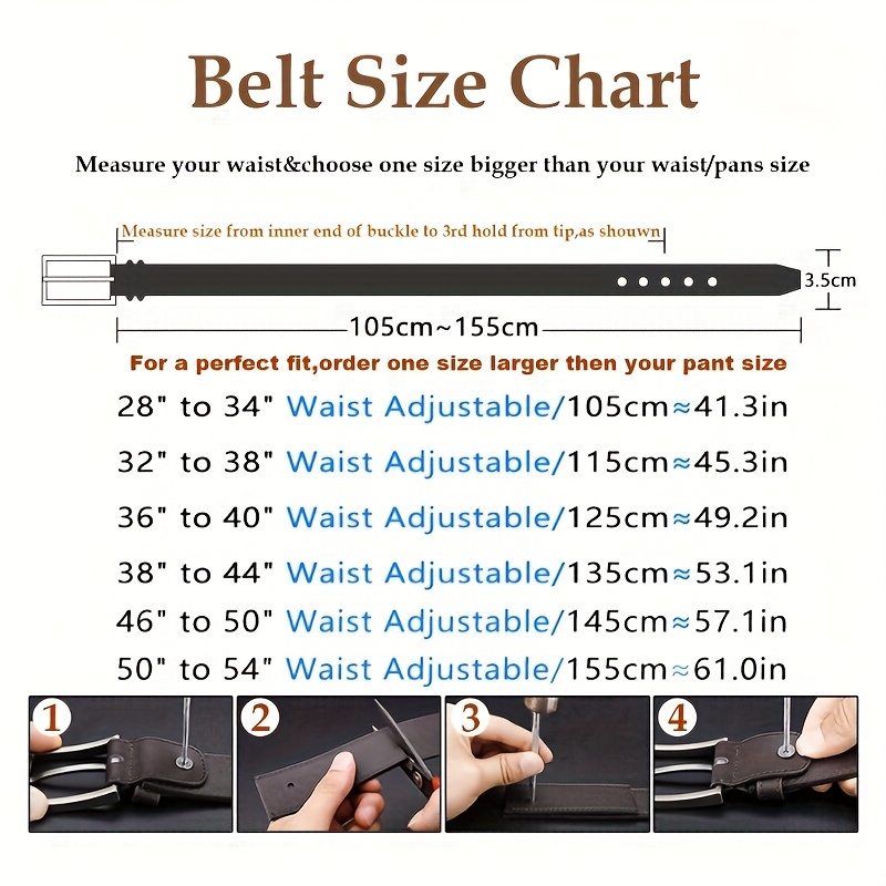 Set of 2 Men's Genuine Leather Ratchet Belts with Adjustable Buckles, Fits Waist Sizes 32"-44" for Business and Casual Wear