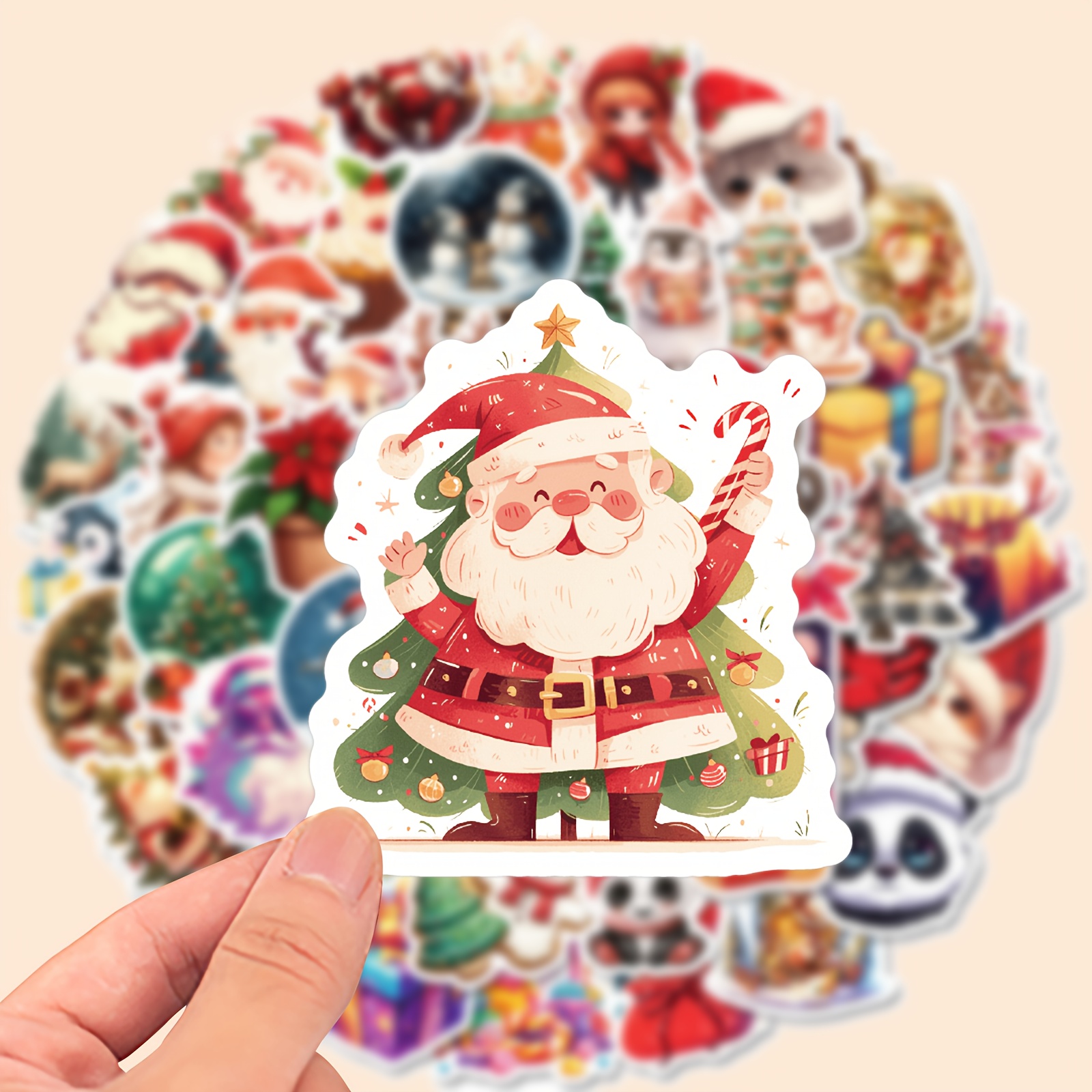 

50pcs Christmas Themed Vinyl Stickers - Reusable Decals For Laptops, Water Bottles, Helmets & More - Gifts &