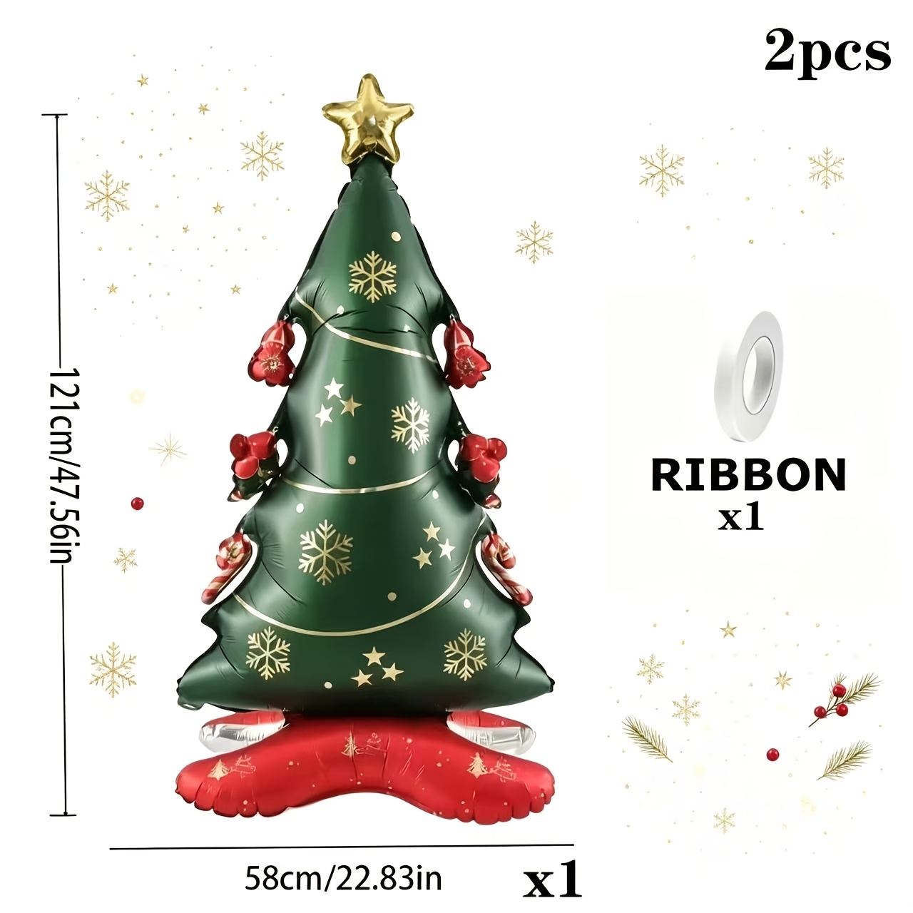 TEMU 2pcs Christmas Tree Balloon Set, Includes 1 Balloon + 1 Roll Of Ribbon, For Christmas New Year Decorations, , Outdoor Decor, Backdrop Walls,
