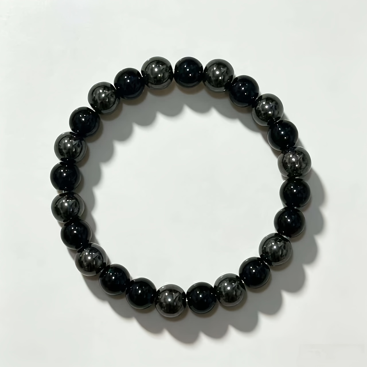 TEMU Pulsera de 1 pieza con cuentas de negra natural y - Cordón elástico bohemio a , adecuado para apilar , regalo de piedra de de , cordón ecológico