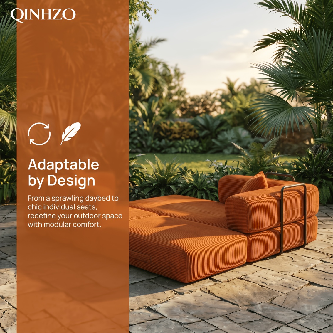 [Modular Sofa Bed] 107.8 Inch Corduroy Modular Sofa Bed - Convertible King Bed Suitable for Patio, Balcony & Beach House, No Assembly Required Outdoor Couch with Foam Frame, High-Density Foam Cushioning, Luxury for -Weather Living Room Furniture