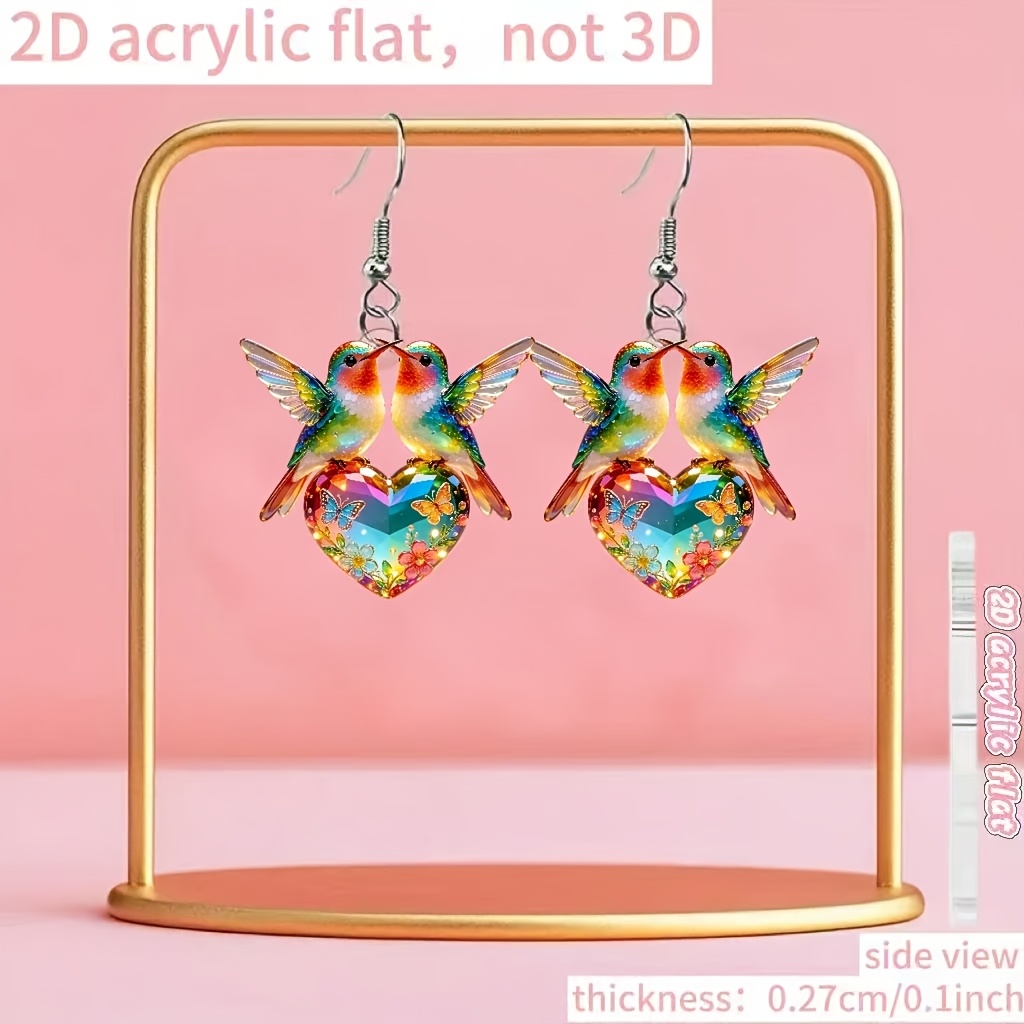 Women's Cute Bird Pattern Drop Earrings, 2D Flat Design