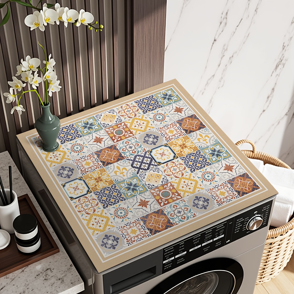 TEMU 1pc Durable Laundry Mat With Mosaic , Refrigerator, Bedside Table And Countertop Protector, Decorative Cover For , Washing Machine Cover Mat