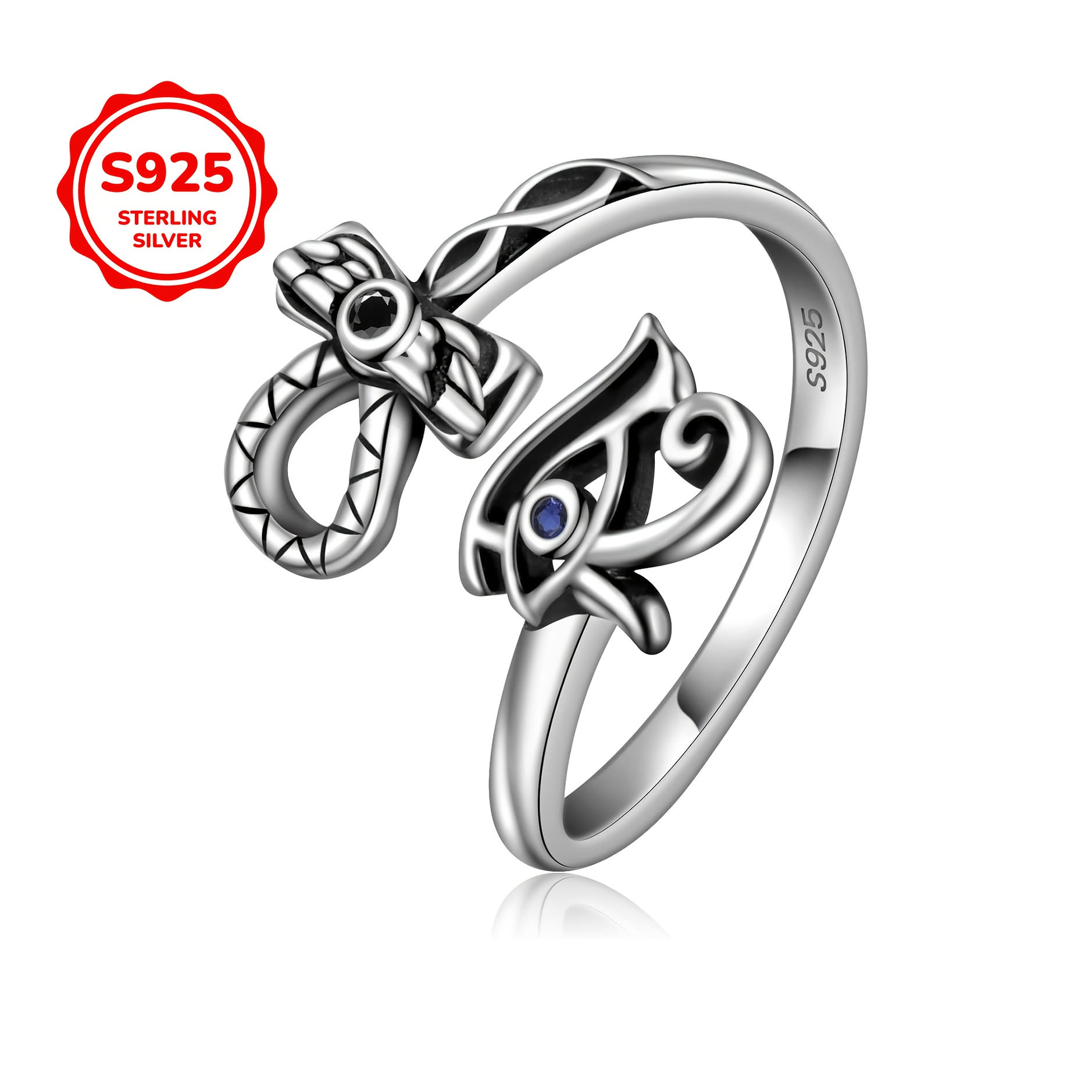 

An S925 Silver Women' Retro Ring With 's Eye Inlaid With Synthetic Zirconia Ring Suitable For And As A Gift, Low-allergy Silver, Weight 1.78g