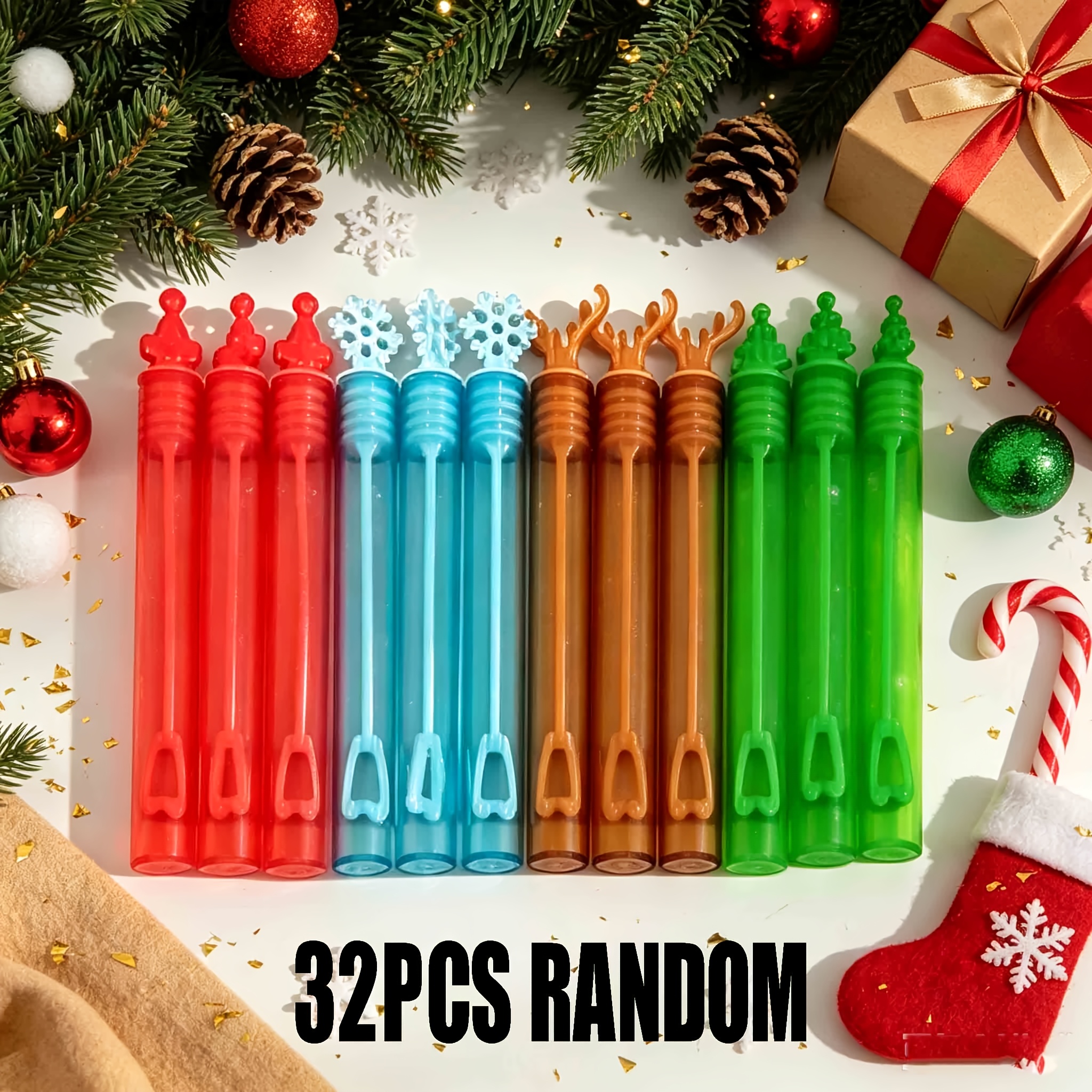 TEMU 32pcs Christmas Bubble Wands, Christmas Decorations, No Liquid, Bubbles For Kids Party Favors, Boys Toys, Goodie Bags Stuffers, Stuffers For