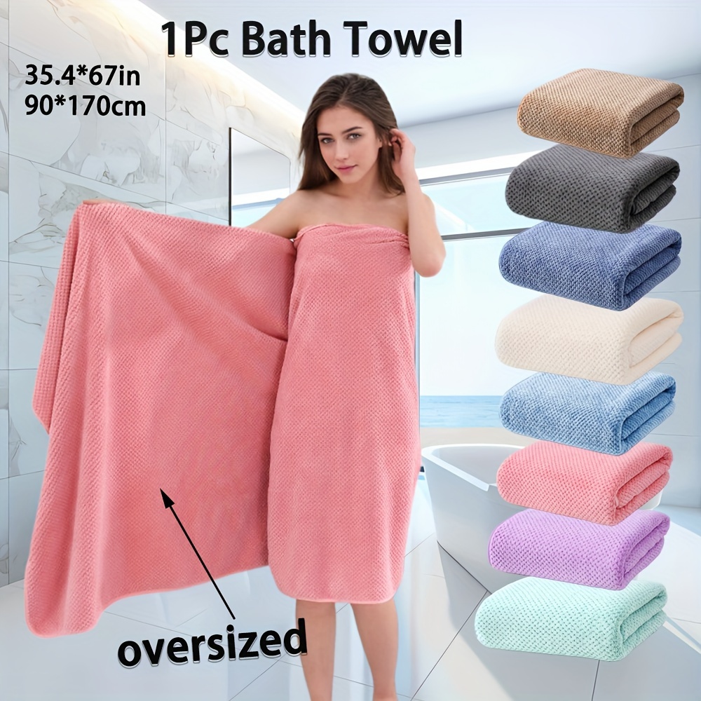 

1pc Oversized Bath Towel (35.4*67in/90*170cm), Lattice Pattern Microfiber Material, Absorption, Soft And Comfortable, Suitable For Bathroom, Fitness, Hotel, Items, Bathroom Accessories, Optional