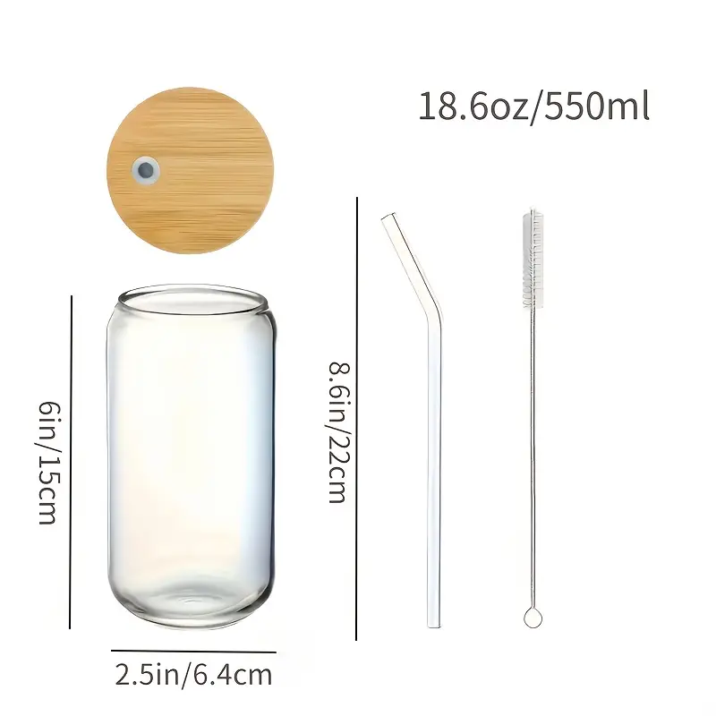 6pcs 18 6oz bamboo lid glass mason jar cups with reusable straws cleaning brush leak proof iced coffee tea cocktail cups for home parties holidays christmas halloween thanksgiving gift for him her Product details 7