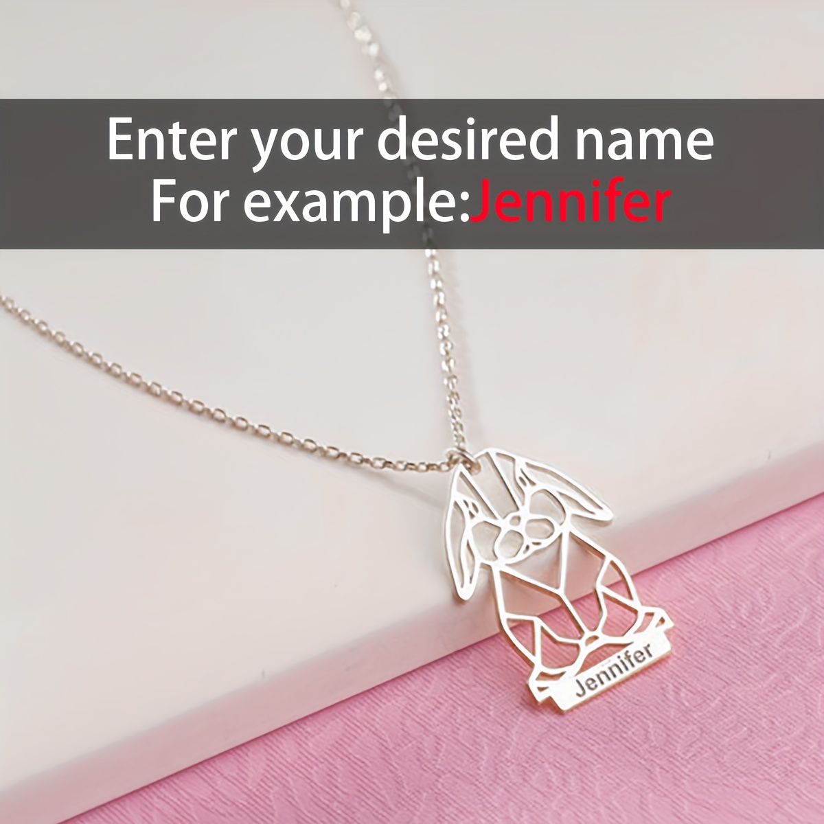 TEMU Collier Lapin Origami - Collier Personnalisé avec Nom de Lapin - Acier Inoxydable 304L - Cadeau d'Anniversaire pour des Lapins
