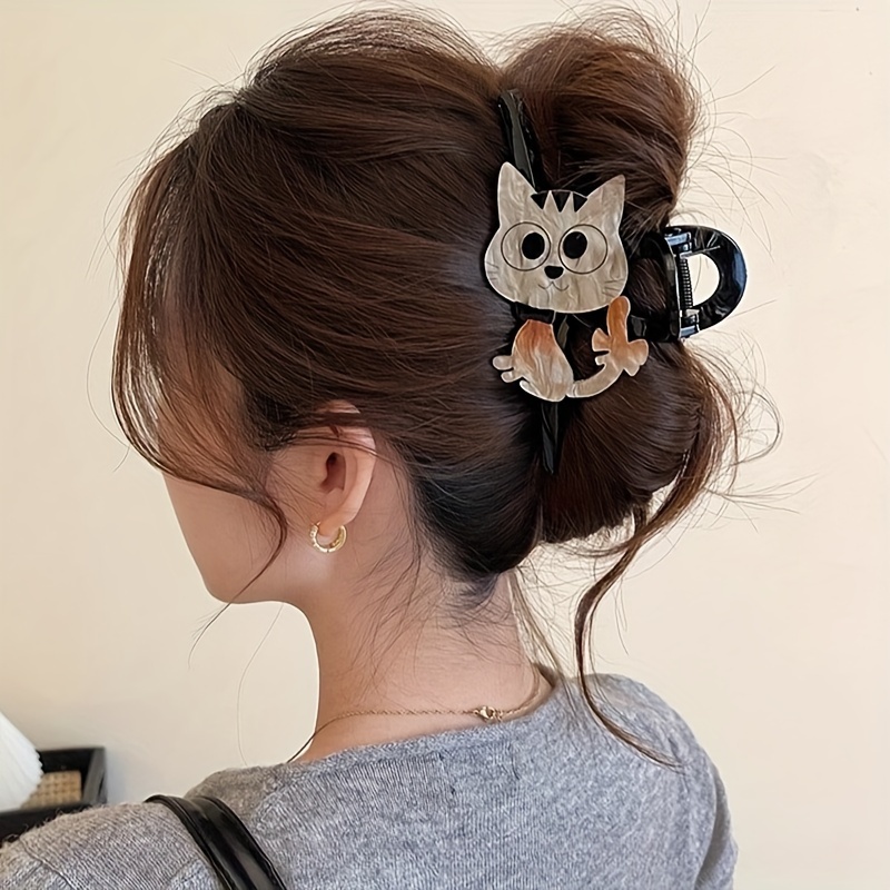 

Cute Cat Glasses Acrylic Hair Claw Clip, Large Oblong Plastic Hair Clamp With Cartoon Animal Design, Fashionable Minimalist Shark Clip For Women, Suitable For Ages 14+, Single Piece