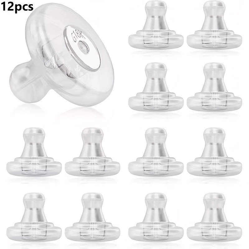 TEMU 12pcs Silicone Earring Backs, Safety Lock Design, Compatible With Stud Earrings, Replacement Backs For Ear Types, Non-irritating Unisex Earring