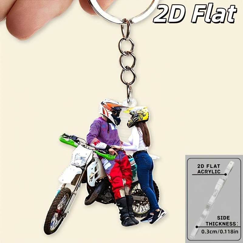 TEMU 2d Flat - Customized Acrylic Keychain Featuring A Couple's Photo Of Personalized Off-road Racing Motorcycles For Valentine's Day And Graduation