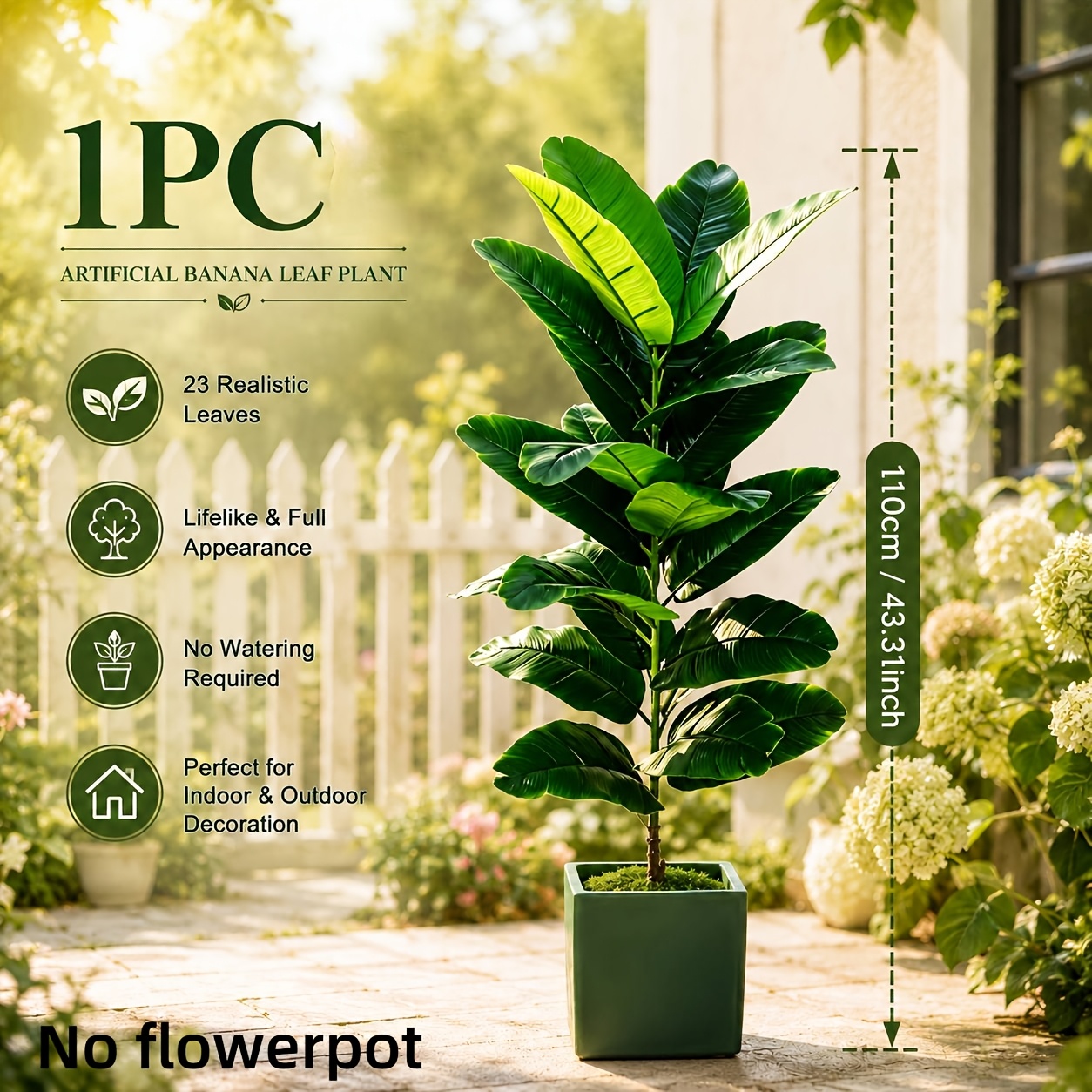 TEMU Grande plante d'intérieur Ficus lyrata de luxe léger de 110 cm, arbre paysager à larges feuilles façonnées résistant au soleil pour l'extérieur,