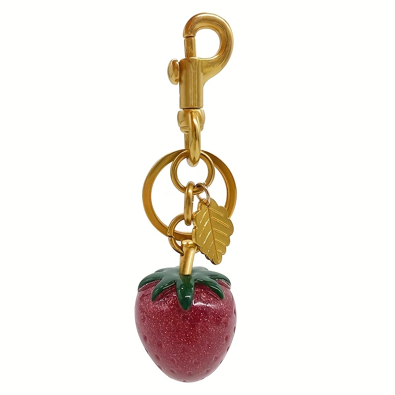 

1pc Elegant Strawberry Keychain, Resin & Metal Plant Theme Pendant With Lobster Clasp, Women's Novelty Keyring For Bags & Car, Luxury Christmas Gift Accessory