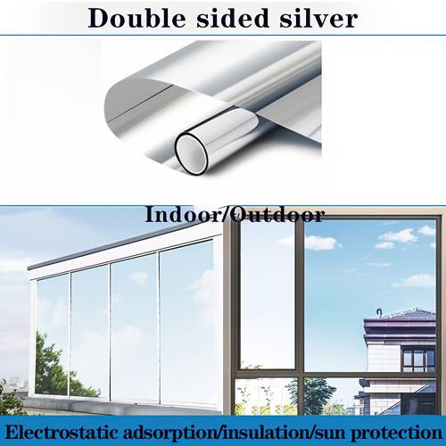 1 way privacy window film reflective privacy tint anti heat control and sunlight blocking suitable for home office living room black and silvery easy and convenient installation