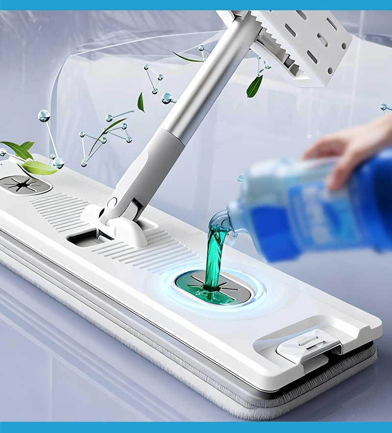 8pcs household mop bucket set with scraper lazy quick drying flat mop essential for cleaning suitable for dry and wet cleaning of floors and tiles very suitable for living room bedroom kitchen   with 6 microfiber pads details 3