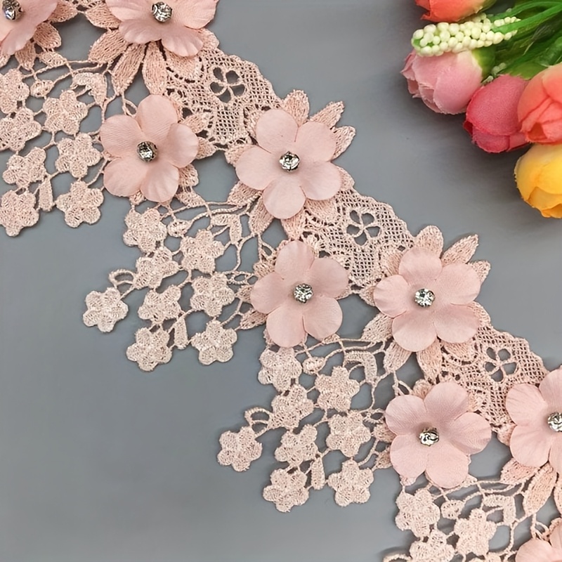 E-shop 1 Yard Vintage Blume 3D Diamant Spitze Bänder Stoff Gestickte Hochzeit Applikation Trimmings Nähen Handwerk Dekoration
