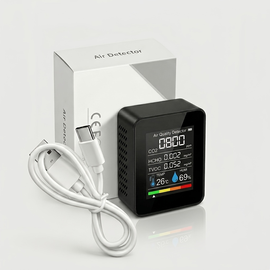 TEMU Air Quality Monitor, Portable Co2 Meter And Formaldehyde Hcho Tvoc Detector, Multifunctional Digital Carbon Dioxide Tester With Temperature And