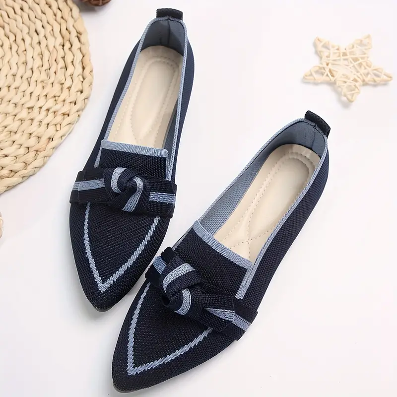 Women's Knot Design Flat Shoes Breathable Knit Slip Shoes - Temu