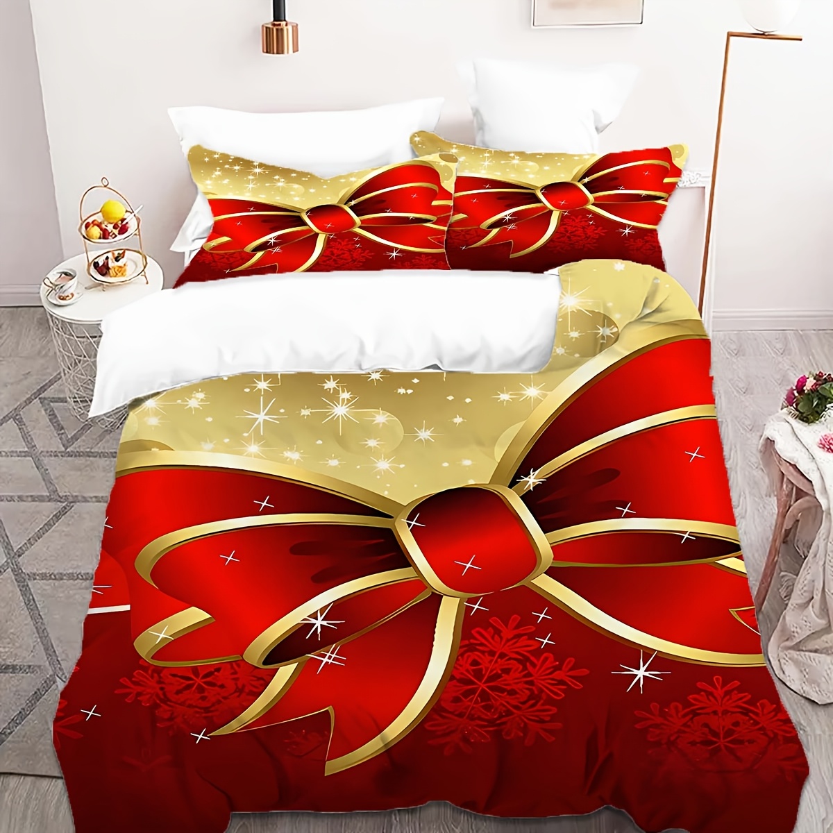 

3pcs Bow Duvet Cover Set, Polyester, , , , , Bedding Set For , , Decor (1 Duvet Cover + 2 Pillowcases, No )