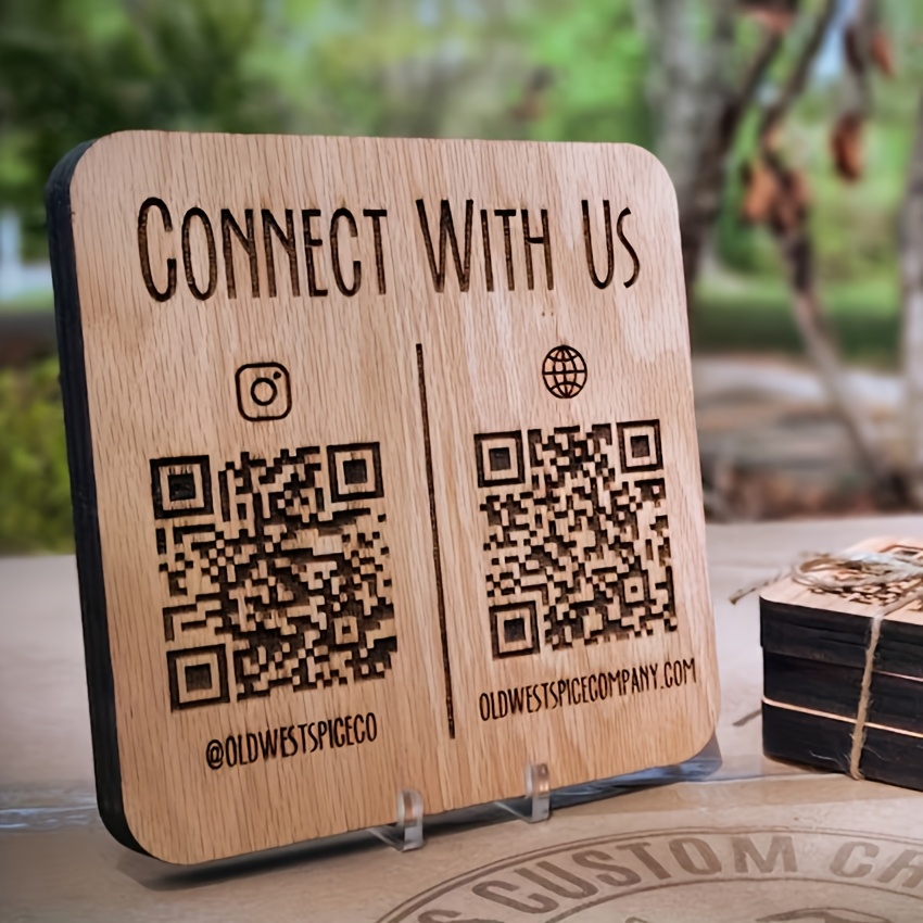 TEMU Customizable Wooden Social Media Display Stand / / Business Logo Display - Includes Matching Random Base, Self- Business Signboard, Suitable For