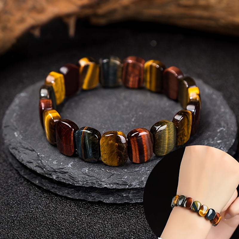 

1pc Natural Stone Tiger's Eye Bracelet, Beaded Bracelets For Men Women