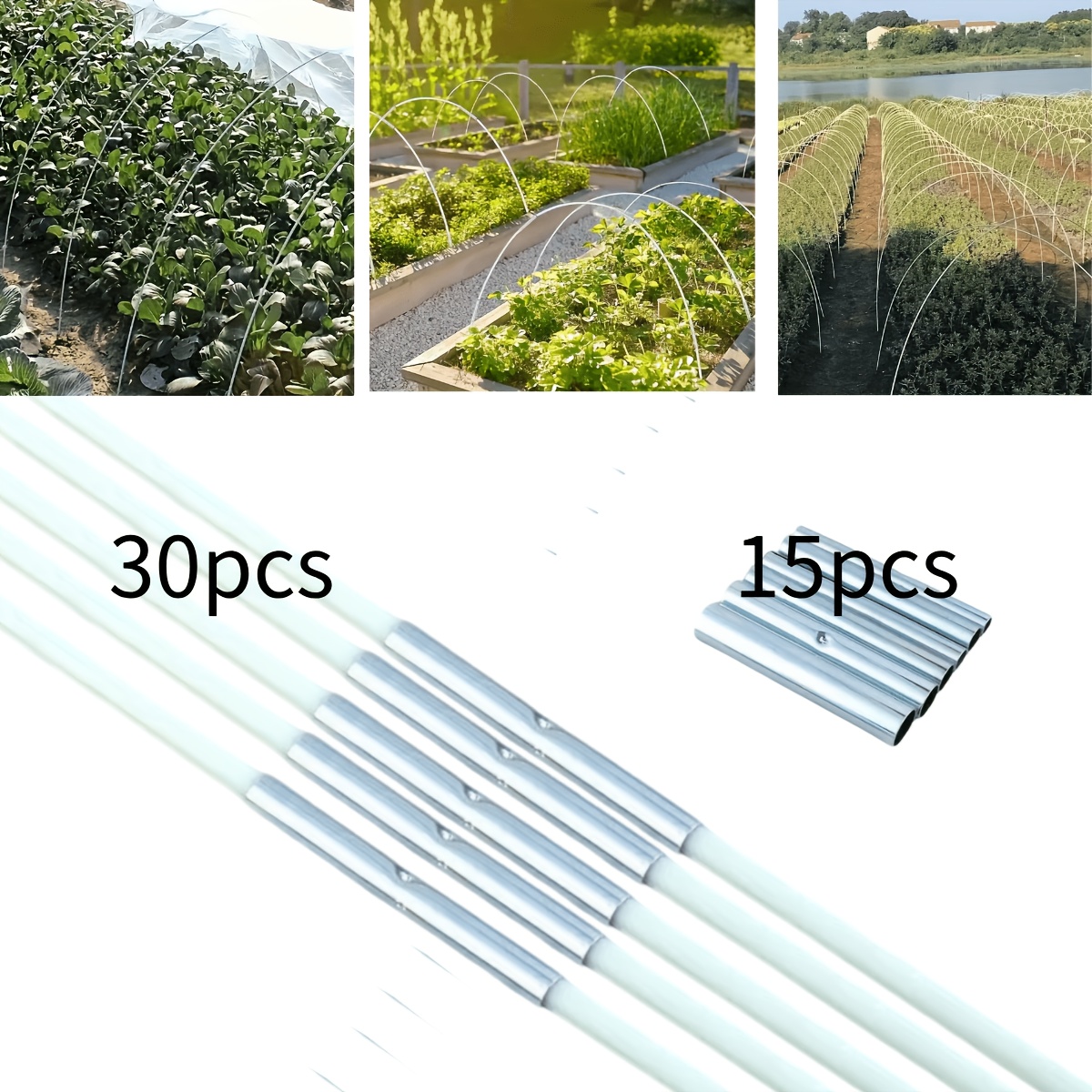 TEMU Set di aste in fibra di vetro da 45 pezzi, 30 aste lunghe da 100 15 connettori - Componenti di aste flessibili per coperture antigelo, tunnel da