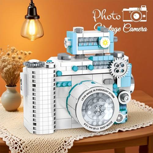 retro building block camera model creative puzzle decoration simulation building block camera christmas halloween gift suitable for boys and girls holiday present